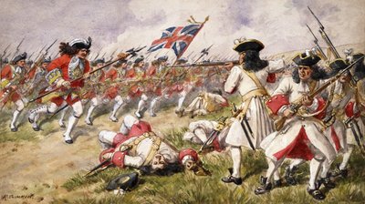 The Battle of Ramillies, The 16th Foot charging the French Infantry by Richard Simkin